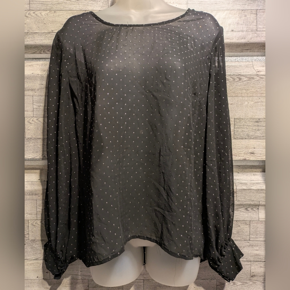 Focus 2000 Black Sheer Polka Dot Blouse
